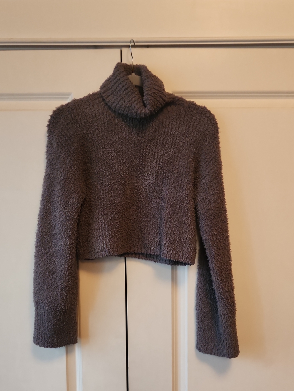 aerie Plush Cropped Turtleneck Sweater - Gray